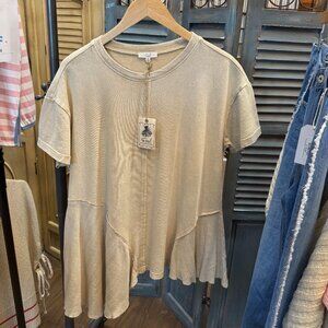 Easel Short Sleeve Latte Brown Mineral Washed Cotton Jersey Knit Tunic